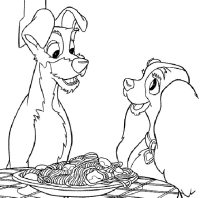 A coloring page of lady and the tramp